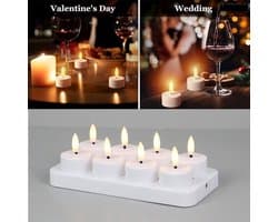 Oplaadbare Theelichtjes , 8 Stuks Op Batterijen Werkende 3D-lont Flikkerende Vlamloze Kaarsen Met Oplaadstation Voor Halloween-kerstdecoratie (4 X 4,7 Cm)