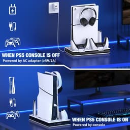 Miryx Cooling Station Voor Playstation 5 - Slanke Verticale Stand - Snel Laadstation - Opladen Dock - RGB Light - Wit — thumbnail 3