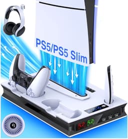 Miryx Cooling Station Voor Playstation 5 - Slanke Verticale Stand - Snel Laadstation - Opladen Dock - RGB Light - Wit — thumbnail 1