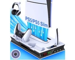 Miryx Cooling Station Voor Playstation 5 - Slanke Verticale Stand - Snel Laadstation - Opladen Dock - RGB Light - Wit