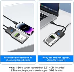 USB naar SATA Adapter - Externe Harde Schijf Kabel - Opslag Uitbreiden - UASP Acceleratie - 20TB Capaciteit - Zwart — thumbnail 3