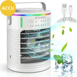 Elcostar® PRO Portable Airco met Accu - Mini Airco - 2026 Model - Mobiele Airco - Luchtkoeler 4-in-1 - 4 windsnelheden, 2 luchtbevochtingsstanden & Timer - Aircooler - Draagbare Airco - Lekvrij - Airco - Ingebouwde Accu - Wit — thumbnail 1