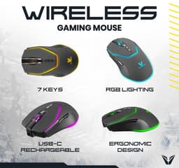 Volkano Gaming Phoenix - Gaming muis - Draadloze muis - Bluetooth - 2.4 Ghz - RGB - 4.800 DPI - 7 Knoppen - Zwart — thumbnail 4