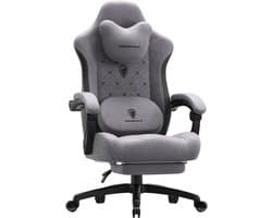 Dowinx Ergonomische Bureaustoel/Gamingstoel – Met Verwarming En Massagefunctie – Met Lendensteun – Breed Zitkussen – Met Armleuningen En Voetsteun – Stof – Zwart,Grijs