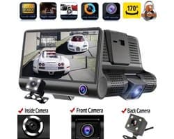 Ausha Dashcam 3 Camera’s – Full HD 1080P – Voor/Interieur/Achter – 4” LCD – Nachtzicht – Parking Mode – G-Sensor – Auto Recorder