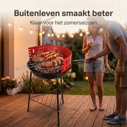 Cheqo® Houtskoolbarbecue op Poten - Staande Barbecue met Windscherm en Chromen Grillrooster - Houtskoolgrill - Halfopen BBQ voor Tuin en Balkon - Houtskool Grill - Camping Barbecue - Tuinbarbecue - Kolen BBQ - met Onderrek - Zwart — thumbnail 4