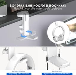 StayPowered 4-in-1 Hoofdtelefoon & Bekerhouder - Houd Je Bureau Georganiseerd - 360° Draaibaar - Verwijderbare Opbergbox - Eenvoudige Installatie - Antislip Design - Kabelbeheer - Wit - Levering Sneller dan Aangegeven! — thumbnail 2