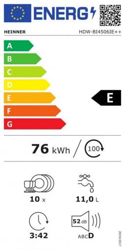 Heinner HDW-BI4506IE++ Inbouwvaatwasser – 10 Couverts – 6 Programma’s – Elektronische Bediening – Einde-programma Signaal – AquaStop – Wit – 5 Jaar Garantie — thumbnail 2
