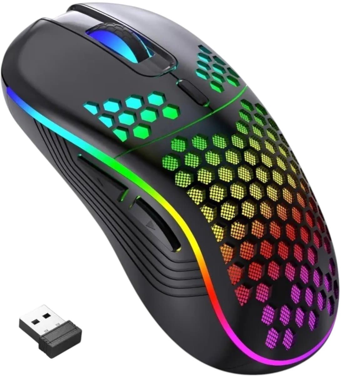 Kubus draadloze gaming muis - 3 verschillende DPI standen - rechtshandig - RGB verlichting - 82 gram - Zwart - werkt met alle software - ergonomisch — afbeelding 1