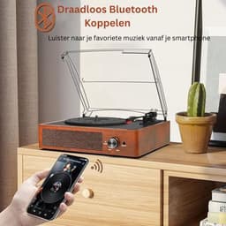 Platenspeler Bluetooth - CD Speler met Speakers - Vintage - Bruin — thumbnail 4