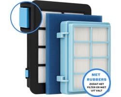 JC's ® - Filter set geschikt voor Philips PowerPro Compact and Power Pro Active en City filterset Stofzuiger FC8010/02 FC8010/01 HEPA allergie - Rubberen houders
