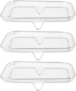 3 delige - kookrek - grillrek - Geschikt voor Airfryer Rek - Dehydratorrek voor airfryer ove - gelaagde dehydrator rekken - stapelbaar - meerlagig roestvrijstalen droogrek - rechthoekig - RVS - zilver - 19*13*9 cm — thumbnail 4