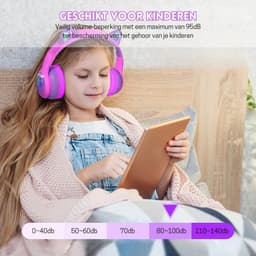 StayPowered Kinder Bluetooth Hoofdtelefoon - Perfect voor School & Reis - Veilig Volumeniveau - Heldere Geluidskwaliteit - met LED - Draadloos & Bekabeld - Versterkt Materiaal - Lange Batterijduur - Roze/Paars - Levering Sneller dan Aangegeven! — thumbnail 5