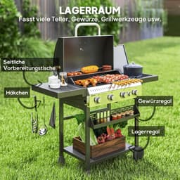 Gasbarbecue - Gasbarbecue en grill - 5 Branders - Met slang en thermometer - Zwart — thumbnail 4