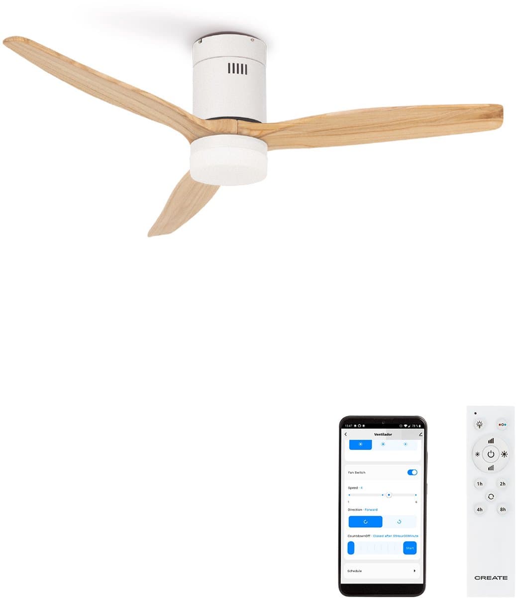 CREATE - Plafondventilator 40W silent Ø152 cm - Met Verlichting drie temperaturen - Met Wifi - Met Afstandsbediening - 6 Snelheden - Timer - Zomer/Winter functie - Wit - WIND CALM L — afbeelding 1