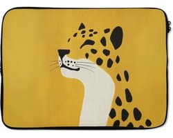 Laptophoes 13 inch - Cheetah - Illustratie - Geel - Laptop sleeve - Binnenmaat 32x22,5 cm - Zwarte achterkant