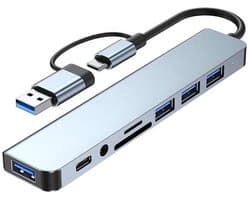 BOECK - 8-in-1 USB-C Docking Station Hub – USB 3.0 & 2.0, SD/TF Kaartlezer, 3.5mm Audio, USB-C PD Opladen – Voor MacBook, Windows Laptop, iPad, Chromebook - Trendy nu