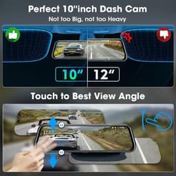 Dashcam - Dashcam voor Auto - Autospiegel - met Achteruitrijcamera - 24cm - 10m Kabel - Touchscreen - Full HD - 1080 p - voor Auto's - 170° Groothoek - Parkeermodus - Loop-Opnamemodus - Supernachtzicht - G-sensor - Zwart — thumbnail 4