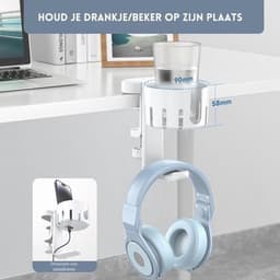 StayPowered Headset & Controller Houder - Perfect voor gaming setups - 3-in-1 design voor headset en controllers - Vervangbare bekerhouder - Krasbestendig - 360° Draaibaar - Eenvoudig te bevestigen - Wit - Levering Sneller dan Aangegeven! — thumbnail 5
