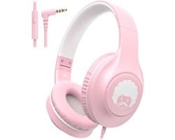 StayPowered Kinder Koptelefoon - Comfortabel en Duurzaam Ontwerp - HD Microfoon - Opvouwbaar Ontwerp - Rijke Stereo Bass - Verwikkelingvrij Nylon Kabel - Verstelbare Pasvorm - Universele 3,5 mm Jack - Wit/Roze - Levering Sneller dan Aangegeven!