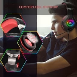 StayPowered Gaming Headset - Ultiem Surround Sound - Noise Cancelling Microfoon - Comfortabel en Duurzaam - Multiplatform Compatibel - RGB LED Verlichting - Stevige Gevlochten Kabel - Zwart/Rood - Levering Sneller dan Aangegeven! — thumbnail 4