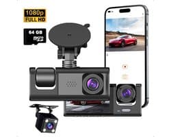 Tech Essentials® Dual Dashcam S1-Wifi Voor Auto - Met Achteruitrijcamera Universeel - Full HD - Met 64GB Micro SD-Kaart - Met Nachtzicht - APP | Voor En Achter