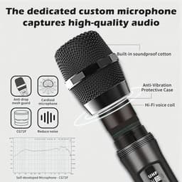 Draadloze Microfoon - Oplaadbare Draadloze Microfoonset - met Plug-in Ontvanger - Karaoke - Muziek - Studio - Handheld Microfoon voor Zang - met 2 Microfoons — thumbnail 4