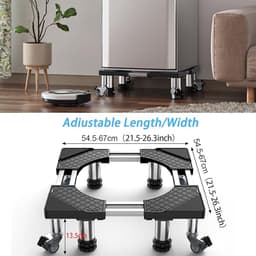 Wasmachine, sokkel onderstel met 4 poten + 4 wielen voor wasmachine, droger, koelkast, vriezer, verstelbaar roestvrij stalen platform (instelbaar: 54,5-67 cm) — thumbnail 2