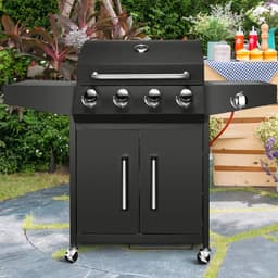 Stemily Gas BBQ - 4 Hoofdbranders - 1 Zijbrander - Ingebouwde Thermometer - Zijtafels & Gereedschaphaken - 44x135x136cm — thumbnail 3