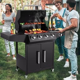 Stemily Gas BBQ - 4 Hoofdbranders - 1 Zijbrander - Ingebouwde Thermometer - Zijtafels & Gereedschaphaken - 44x135x136cm — thumbnail 2