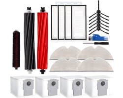 PolkaHome 23-delige Accessoireset geschikt voor Roborock Q5 Pro/Q5 Pro+/Q8 Max+/Q8 Max – 2 Hoofdborstels, 4 HEPA-filters, 4 Poetsdoeken, 4 Stofzakken, 6 Zijborstels, 1 Zelfreinigende Borstel, 1 Schroevendraaier, 1 Onderhoudstool (Borstel en Mesje)