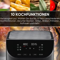 Eratec - AF-60 Heteluchtfriteuse, XXL, 5,5 l, 1500 W, zonder olie, heteluchtfriteuse met led-touchscreen-display, 10 vooraf ingestelde programma's en timerfunctie, zwart — thumbnail 2