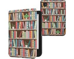 kwmobile e-reader hoesje geschikt voor Kobo Clara BW / Colour hoes - E reader flip case met magnetische sluiting - Ereader cover - Zomerse bibliotheek design in blauw / groen / roze
