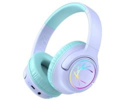 StayPowered Koptelefoon voor Kinderen - de Ultieme Kinderhoofdtelefoon met 43 Uur Speeltijd en Veilige Volumebegrenzing - Ingebouwde Verlichting - Opvouwbaar Ontwerp - USB C - Bedraad/Bluetooth - Paars - Levering Sneller dan Aangegeven!