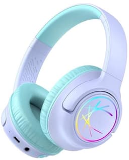 StayPowered Koptelefoon voor Kinderen - de Ultieme Kinderhoofdtelefoon met 43 Uur Speeltijd en Veilige Volumebegrenzing - Ingebouwde Verlichting - Opvouwbaar Ontwerp - USB C - Bedraad/Bluetooth - Paars - Levering Sneller dan Aangegeven! — thumbnail 1