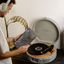 Lenco Retro Platenspeler - Koffer Platenspeler met ingebouwde Speakers - Bluetooth en AT3600L cartridge - LS-66GY - Grijs — thumbnail 5