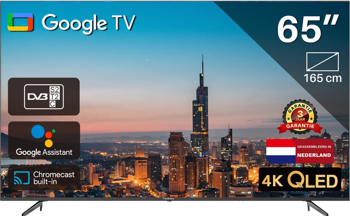 Google Smart TV | TeeView TV 65 inch QLED | 4K Ultra HD | Frameless Design | in Eindhoven geassembleerd | TV65QQG-EU — afbeelding 1