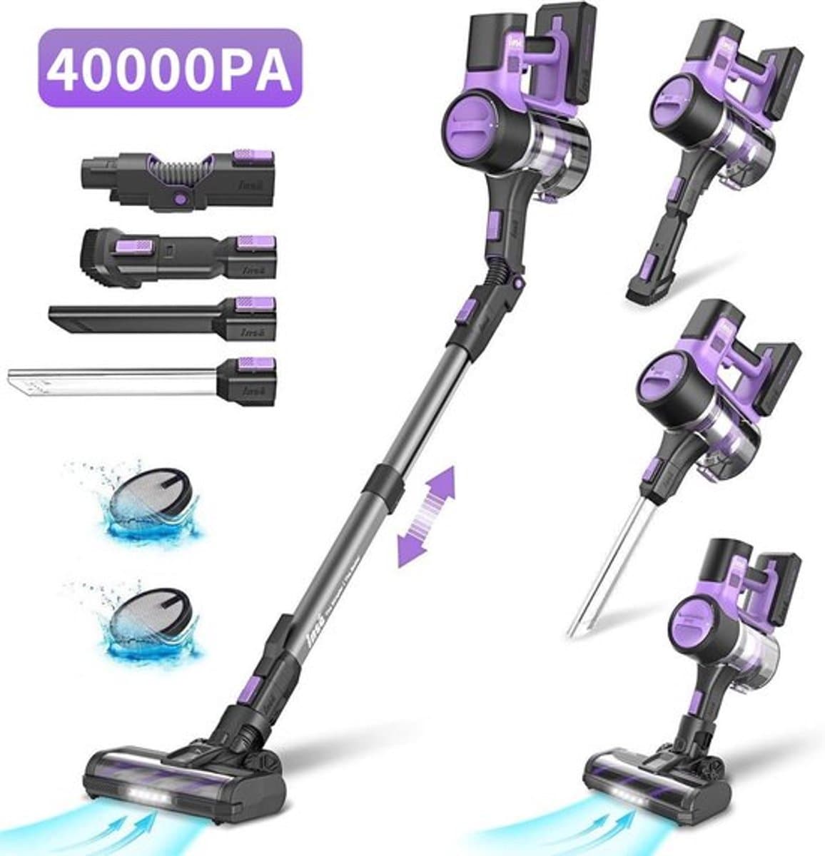 Mila Shop Steelstofzuiger - 6-in-1 stofzuiger - Steelstofzuiger zonder zak - Draadloos - Oplaadbaar - Lichtgewicht - 2200mAh batterij - 350W - Paars — afbeelding 1
