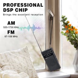 AM/FM-radio draagbaar voor thuis en buiten, transistorradio werkt op 2AA-batterijen met langeafstandsontvangst, luidspreker, transistorantenne, oortelefoonaansluiting, kleine geschenken voor senioren, ouderen - zwart — thumbnail 3