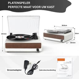 CRLYN® Platenspeler Bluetooth - CD Speler met Speakers - Vintage - Wit — thumbnail 2