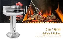 Grill Houtskool BBQ - Voor Tuin, Camping & Outdoor - Draagbare Trechtergrill met Plank - Roestvrijstaal - 87x89x89 cm — thumbnail 5