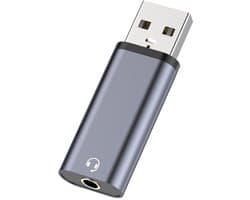 USB naar 3.5MM Jack AUX audio adapter - compact - geschikt voor o.a. laptop, stereo en speaker - grijs