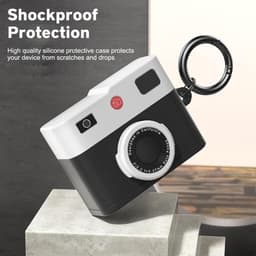 Ainy - PRO Retro vintage camera hoesje zwart | Geschikt voor Apple Airpods Pro 2 / Pro 1 | Siliconen case met sleutelhanger | schokbestendig | Uitsparing voor oplaadpoort & draadloos opladen ondersteund — thumbnail 2