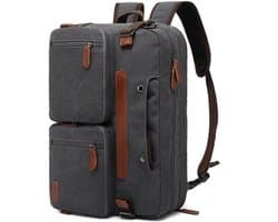 Somstyle Luxe 2-in-1 Laptoptas - Rugzak Geschikt voor 17.3 Inch Laptop - Schoudertas - Canvas - Rugtas - Donkergrijs / Bruin