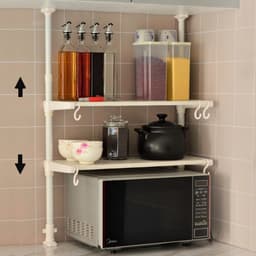 CHIWIN Magnetron Rek Uitschuifbaar - Keukenkast voor Magnetron - Magnetron Opbergrek - Magnetronkast - Keuken Organizer - met 5 S-vormige Haken - Geen Boren - voor Magnetrons, Koffiezetapparaten, Airfryers, Oven - Wit — thumbnail 2