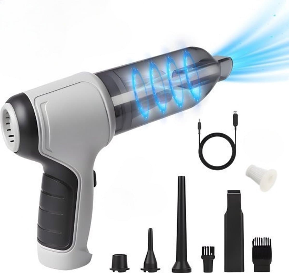 Auto Stofzuiger Draadloos V2 - Nat & Droog - Kruimelzuiger - Handstofzuiger - Kleine Stofzuiger - Air Duster - Grijs — afbeelding 1