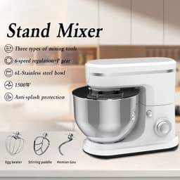Traumheim® XS-002 6L 3-in-1 multifunctionele standaardmixer, 1500W keukenmachine, 6+P snelheid, knedenmachine met 3 accessoires en kom (wit) — thumbnail 2