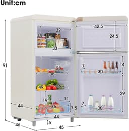 Retro koelkast, bovenste en onderste dubbele deur koelkast, 72 liter totaal volume, met 21 liter vriezervolume, 120 kWh/jaar, LED -licht. Beschikbaar in verschillende kleuren. [Energieklasse E] — thumbnail 3