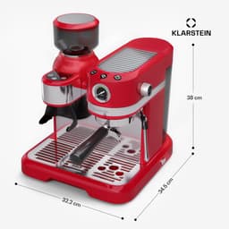 Klarstein Koffiemachine Bella Café espressomachine met ingebouwde molen – 19 bar, 1550 W, 1,4 liter waterreservoir, geïntegreerde conische maalschijf, melkschuimer, 2 kopjeshouders, kunststof, rood - voor Keuken - LED - Coffee Machine — thumbnail 2