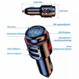 Bluetooth FM-zender voor in de auto - Radio Muziek Adapter - PD QC3.0 - Sigarettenaansteker — thumbnail 5